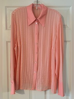 Escada Vintage 100% Silk Pink Long Sleeve Sheer Blouse 46 EU